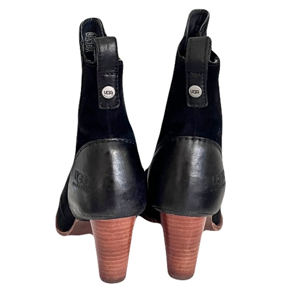 Ugg Black Suede and Leather Stacked Heel Sherpa Lined Chelsea Boots, Size 6 - Picture 5 of 8